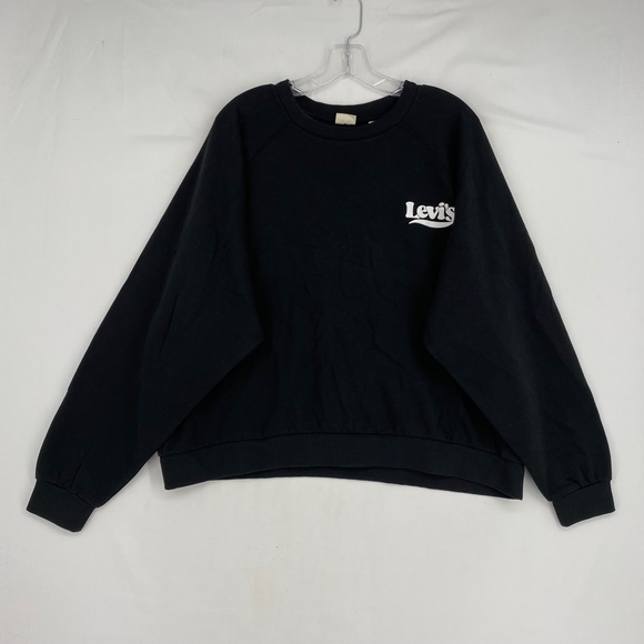 Levi's Womens Sz 2X Trendy Logo Pullover Sweatshirt Black Long Sleeves Cropped - Picture 2 of 10